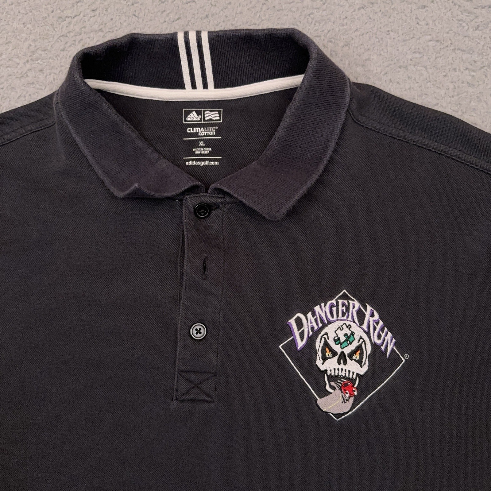Adidas Climalite Cotton Polo Shirt Men's Xl Danger Run Embroidered Skull Logo